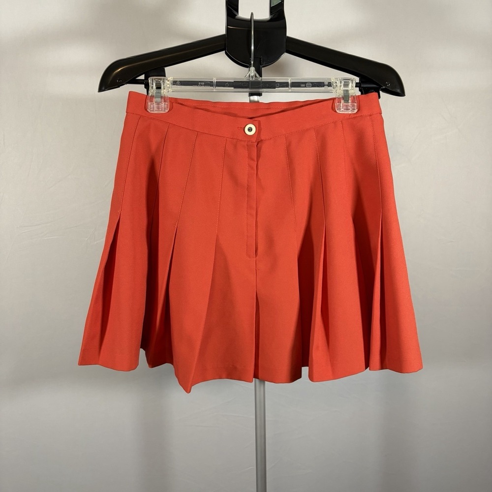 Womens Sz 12 VTG Pleated Mini Skirt Red Flags Embroidered Retro 70s 80s Twee Fun - Picture 2 of 13